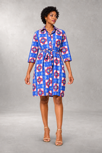 Binao Wrap Print Dress — Blue — ALLEON Fashion