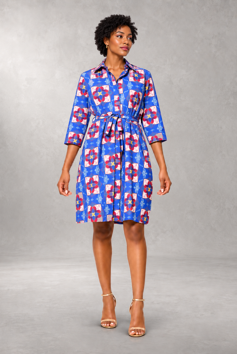 Binao Wrap Print Dress — Blue — ALLEON Fashion