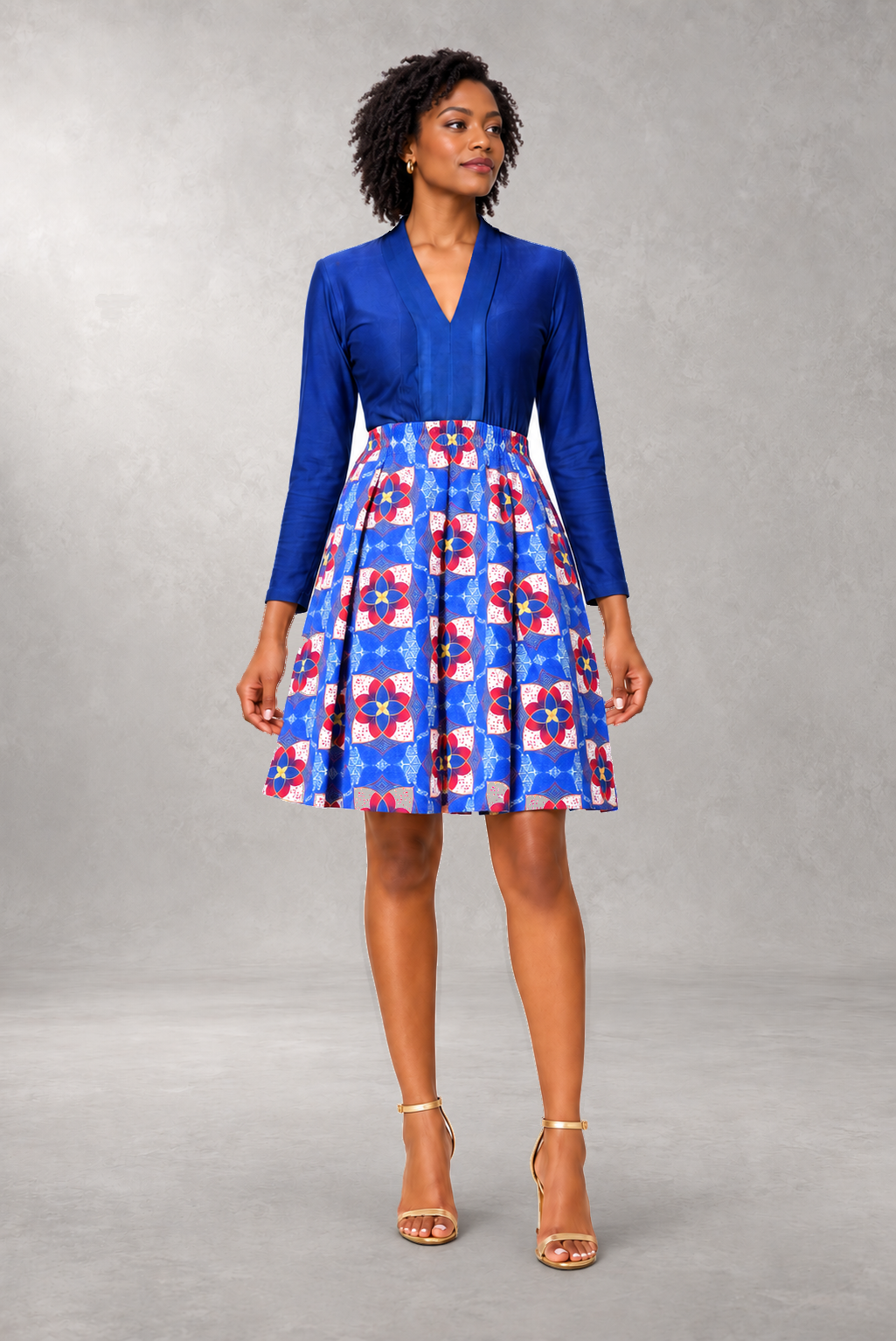 Calafia Long-Sleeve Print Dress — Blue — ALLEON Fashion