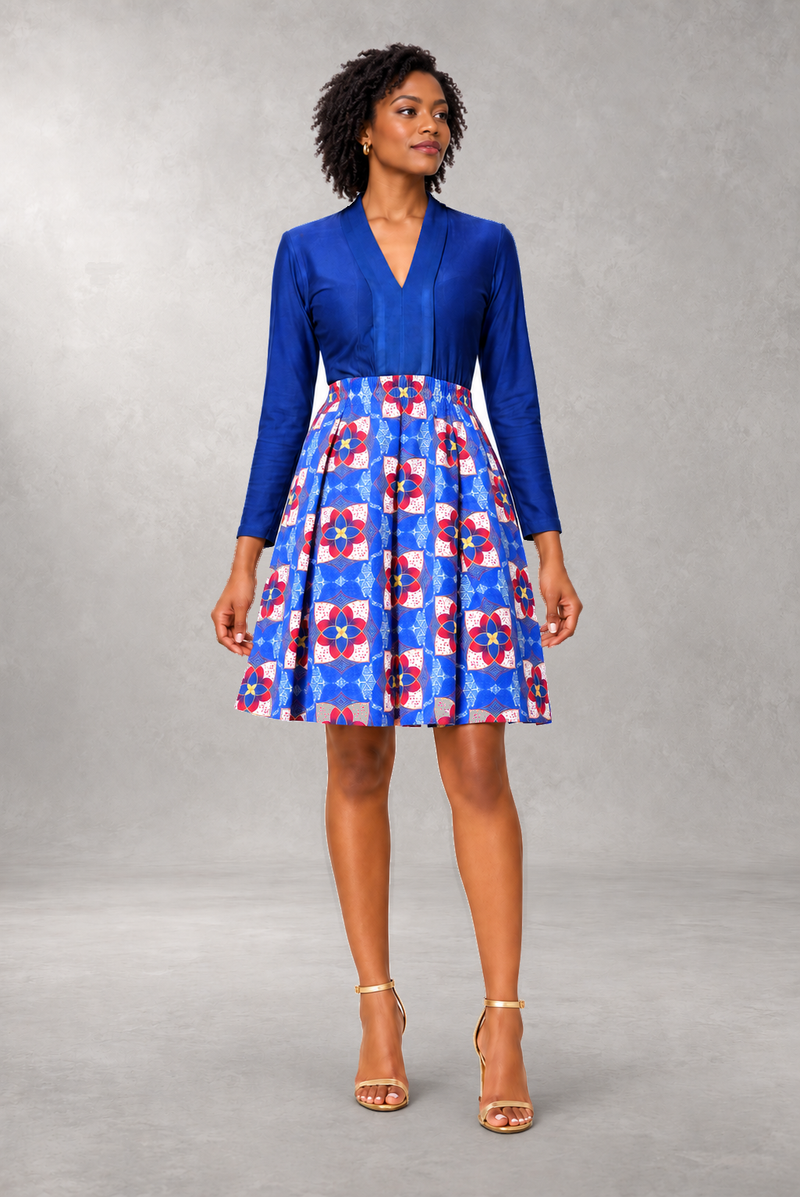 Calafia Long-Sleeve Print Dress — Blue — ALLEON Fashion