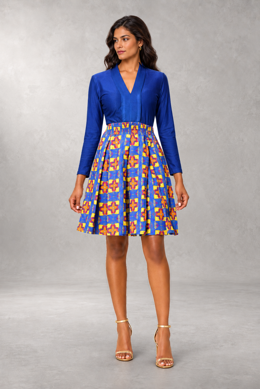 Calafia Long-Sleeve Print Dress — Multi — ALLEON Fashion