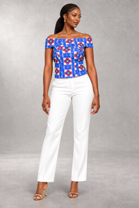 Candance Off-Shoulder Print Top — Blue — ALLEON Fashion