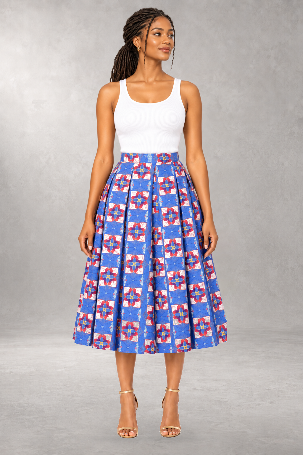 Kahina Midi Print Skirt — Blue — ALLEON Fashion