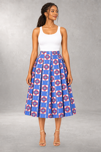 Kahina Midi Print Skirt — Blue — ALLEON Fashion