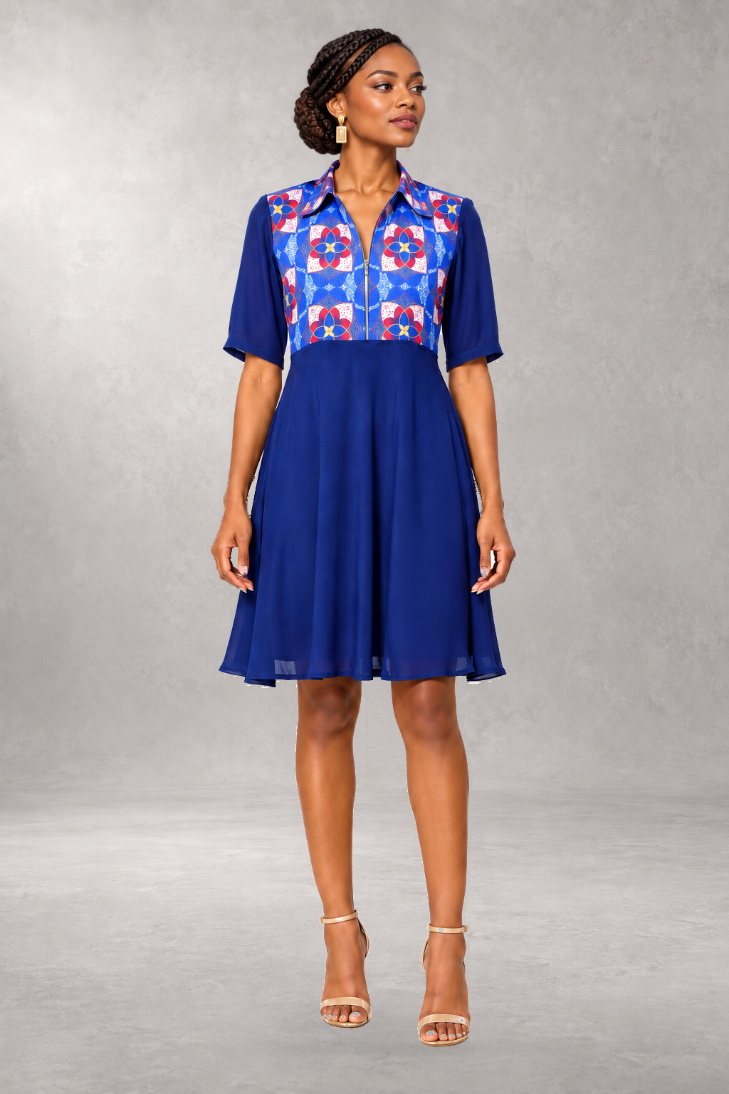 Mangou Chiffon Print Shirt Dress — Blue — ALLEON Fashion