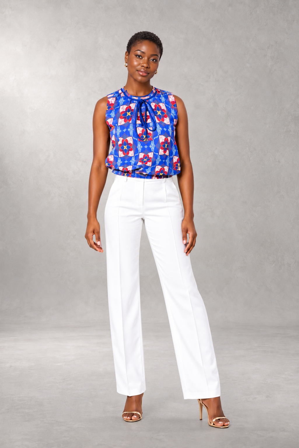 Ouattara Bow Print Top — Blue — ALLEON Fashion