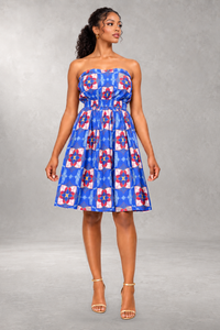 Pokou Off-Shoulder Print Dress — Blue — ALLEON Fashion