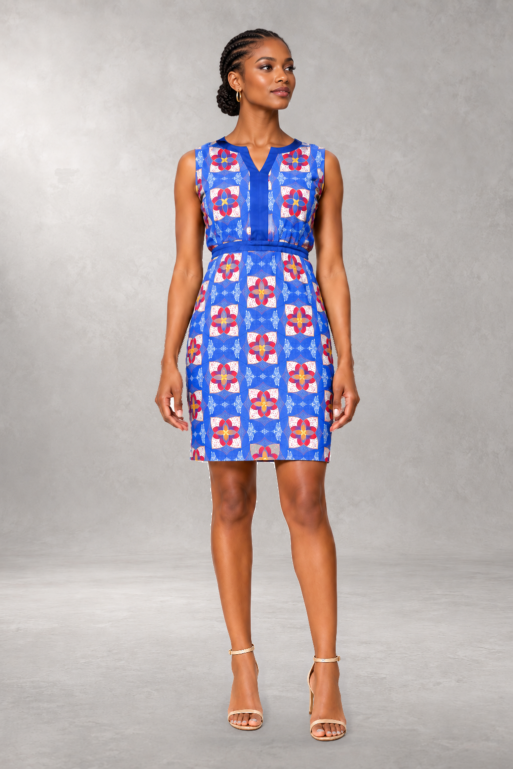 Sidibe Sleeveless Print Dress — Blue — ALLEON Fashion
