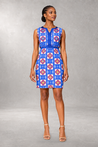 Sidibe Sleeveless Print Dress — Blue — ALLEON Fashion
