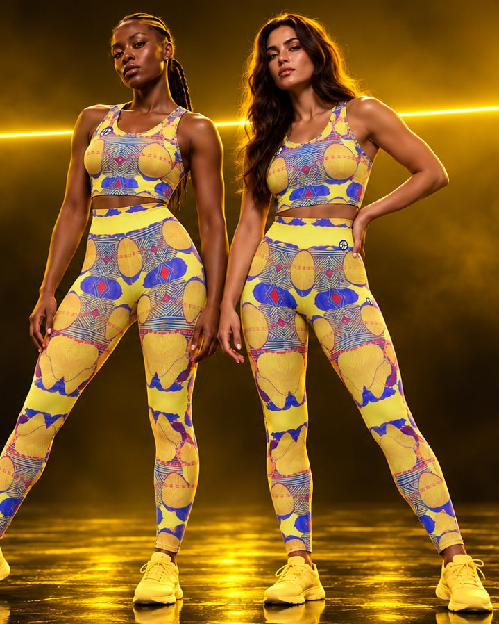 ALLEON Active Sets – zwei Athletinnen in gelben Print-Sets