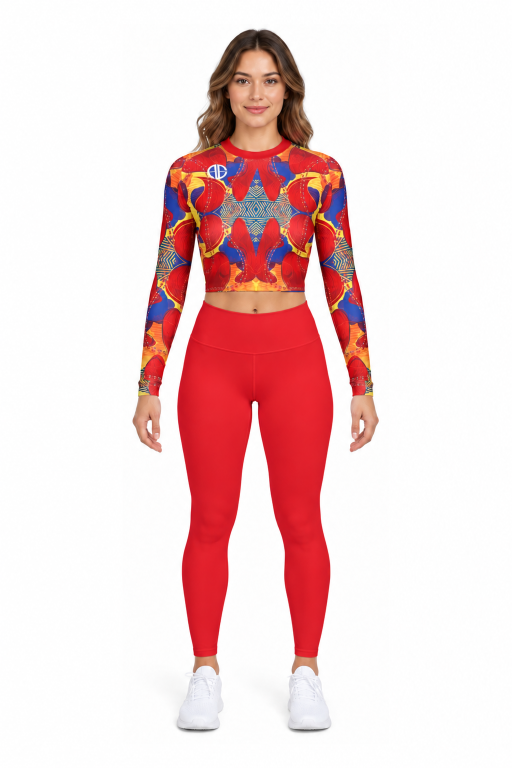 ALLEON Print Long Sleeve Top Red mit einfarbig roten Leggings