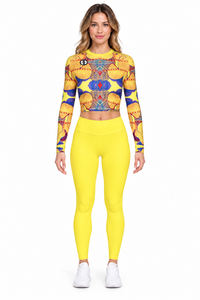 ALLEON Print Long Sleeve Top Yellow mit einfarbig gelben Leggings