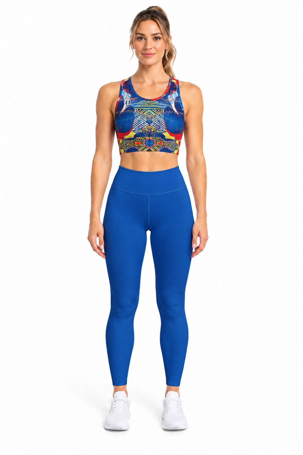 ALLEON Print Sports Bra Blue mit einfarbig blauen Leggings