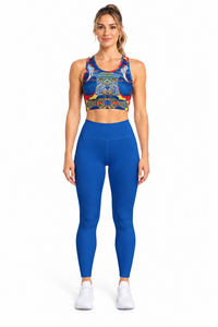 ALLEON Print Sports Bra Blue mit einfarbig blauen Leggings