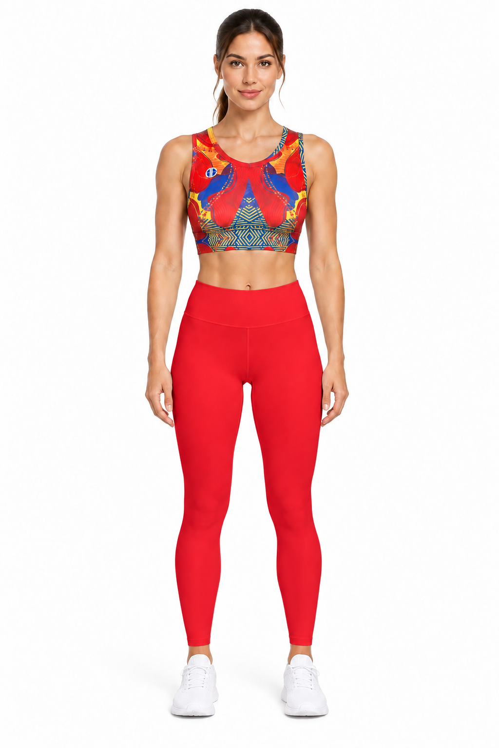 ALLEON Print Sports Bra Red mit einfarbig roten Leggings