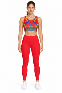 ALLEON Print Sports Bra Red mit einfarbig roten Leggings