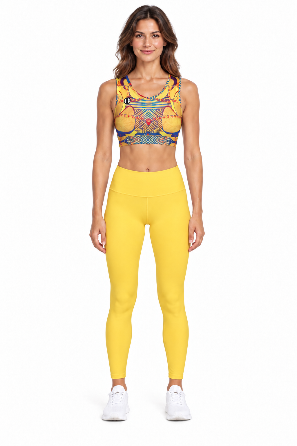 ALLEON Print Sports Bra Yellow mit einfarbig gelben Leggings