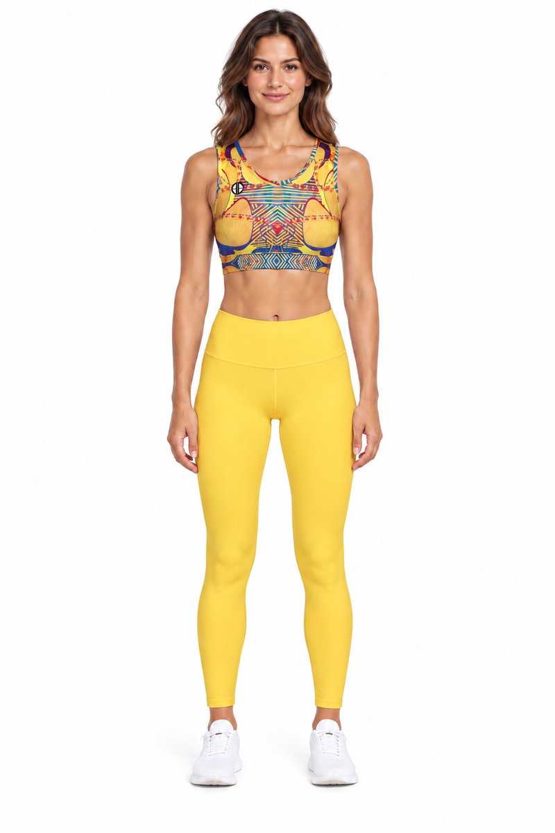 ALLEON Print Sports Bra Yellow mit einfarbig gelben Leggings