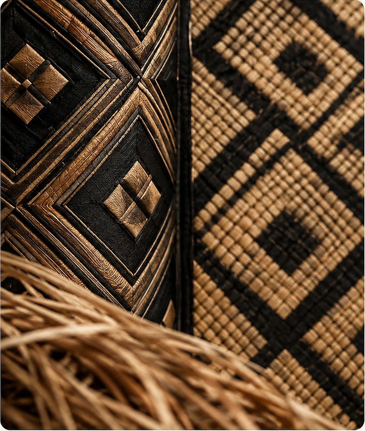 ALLEON HOME Kuba textile and raffia heritage detail