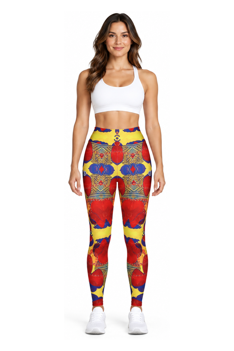 ALLEON Print Leggings – Red – centered full-body model front view