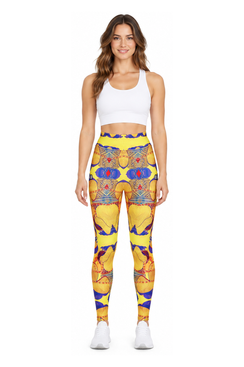 ALLEON Print Leggings – Yellow – centered full-body model front view